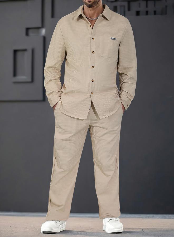 Take Two Men Textured Long Sleeve Shirt and Drawstring Pants Co-Ords - Image 1